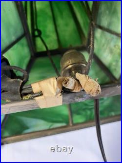 Antique Green Slag Glass Arts & Crafts Mission Style Lamp Tiffany Style READ