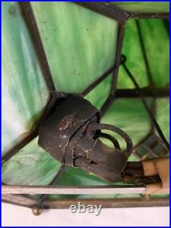 Antique Green Slag Glass Arts & Crafts Mission Style Lamp Tiffany Style READ
