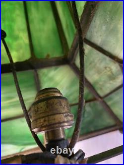 Antique Green Slag Glass Arts & Crafts Mission Style Lamp Tiffany Style READ