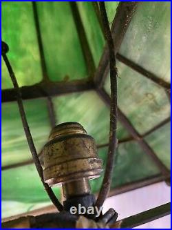 Antique Green Slag Glass Arts & Crafts Mission Style Lamp Tiffany Style READ Antique Green Slag Glass Arts & Crafts Mission Style Lamp Tiffany Style READ