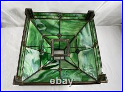Antique Green Slag Glass Arts & Crafts Mission Style Lamp Tiffany Style READ