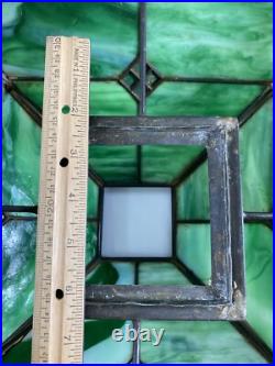 Antique Green Slag Glass Arts & Crafts Mission Style Lamp Tiffany Style READ