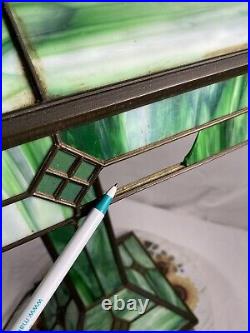 Antique Green Slag Glass Arts & Crafts Mission Style Lamp Tiffany Style READ Antique Green Slag Glass Arts & Crafts Mission Style Lamp Tiffany Style READ