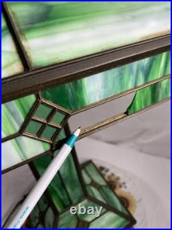 Antique Green Slag Glass Arts & Crafts Mission Style Lamp Tiffany Style READ