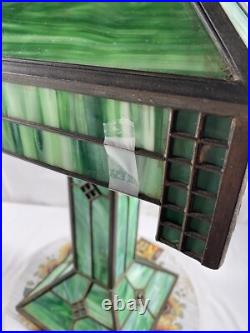 Antique Green Slag Glass Arts & Crafts Mission Style Lamp Tiffany Style READ