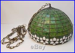 Antique Green Slag Glass Hanging Lamp Light