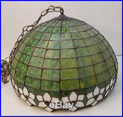 Antique Green Slag Glass Hanging Lamp Light