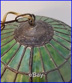 Antique Green Slag Glass Hanging Lamp Light