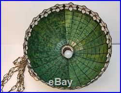 Antique Green Slag Glass Hanging Lamp Light