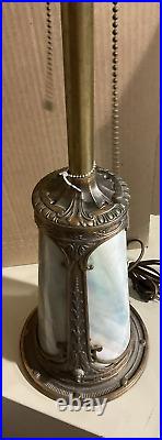 Antique Green Slag Glass Lighted Table Lamp Base