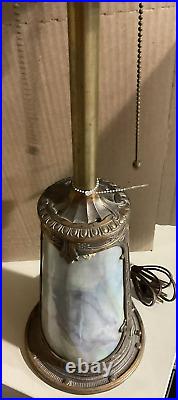 Antique Green Slag Glass Lighted Table Lamp Base