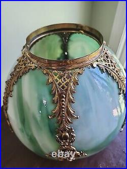 Antique Green Slag Glass Oil Lamp Shade