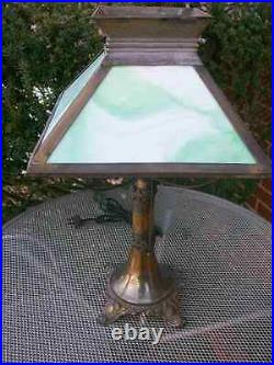 Antique Green Slag Glass Table Lamp