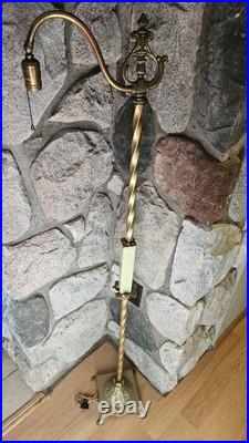 Antique HOUZE Bridge Floor Lamp Uranium Vaseline CUSTARD Slag Glass Brass SWIVEL