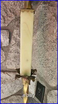 Antique HOUZE Bridge Floor Lamp Uranium Vaseline CUSTARD Slag Glass Brass SWIVEL