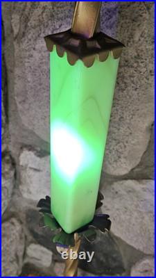 Antique HOUZE Bridge Floor Lamp Uranium Vaseline CUSTARD Slag Glass Brass SWIVEL