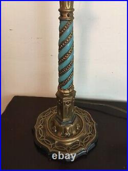 Antique H A Best Art Deco Table Lamp For Slag Stained Glass Tiffany Shade Rare