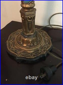 Antique H A Best Art Deco Table Lamp For Slag Stained Glass Tiffany Shade Rare