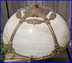 Antique H. A. Best Lamp Co. 2 Socket Gold 5 Panel Caramel Slag Glass Table Lamp