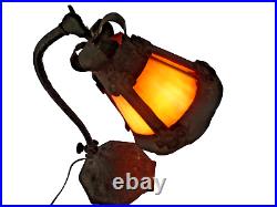 Antique Hammered Gooseneck Slag Glass Adjustable Piano Desk Lamp Arts & Crafts