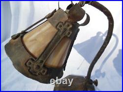 Antique Hammered Gooseneck Slag Glass Adjustable Piano Desk Lamp Arts & Crafts