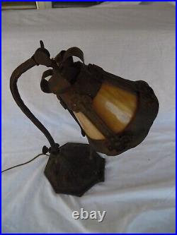 Antique Hammered Gooseneck Slag Glass Adjustable Piano Desk Lamp Arts & Crafts