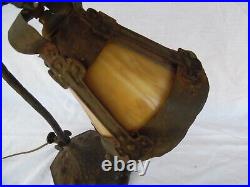 Antique Hammered Gooseneck Slag Glass Adjustable Piano Desk Lamp Arts & Crafts