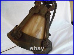 Antique Hammered Gooseneck Slag Glass Adjustable Piano Desk Lamp Arts & Crafts