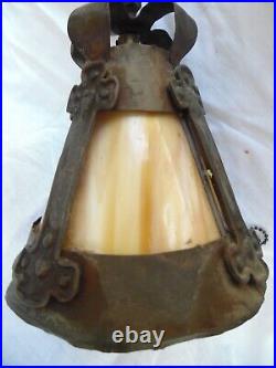 Antique Hammered Gooseneck Slag Glass Adjustable Piano Desk Lamp Arts & Crafts