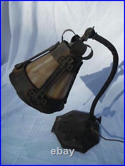 Antique Hammered Gooseneck Slag Glass Adjustable Piano Desk Lamp Arts & Crafts