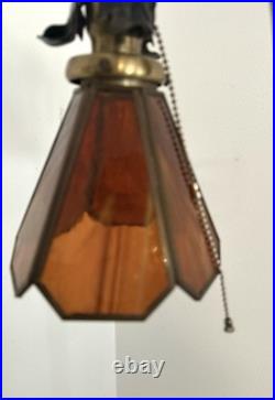 Antique Hand Hammered Wrought Iron Arts & Crafts Floor Lamp with Slag Glass Shade