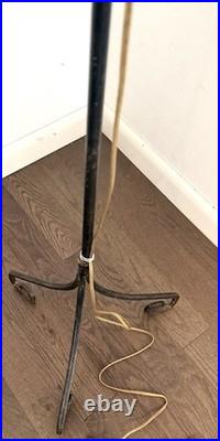 Antique Hand Hammered Wrought Iron Arts & Crafts Floor Lamp with Slag Glass Shade