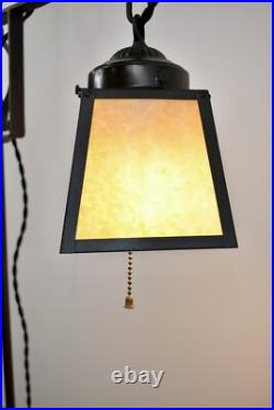 Antique Hand Hammered Wrought Iron Arts & Crafts Floor Lamp with Slag Glass Shade