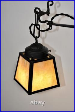 Antique Hand Hammered Wrought Iron Arts & Crafts Floor Lamp with Slag Glass Shade