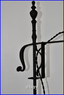 Antique Hand Hammered Wrought Iron Arts & Crafts Floor Lamp with Slag Glass Shade