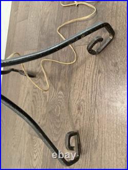 Antique Hand Hammered Wrought Iron Arts & Crafts Floor Lamp with Slag Glass Shade