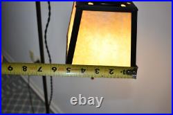 Antique Hand Hammered Wrought Iron Arts & Crafts Floor Lamp with Slag Glass Shade