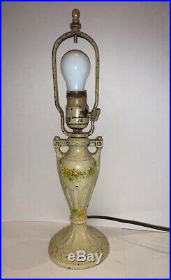 Antique Hand Painted Floral Design Caramel Slag Glass Boudoir Lamp