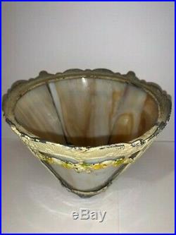 Antique Hand Painted Floral Design Caramel Slag Glass Boudoir Lamp