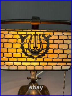 Antique Handel Adjustable Slag Glass Gooseneck Desk / Piano Lamp