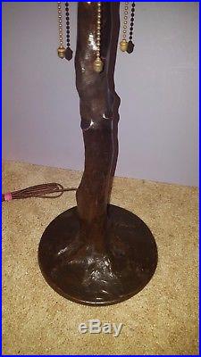 Antique Handel Arts & Crafts Leaded Slag Stained Glass Tree Trunk Lamp Base