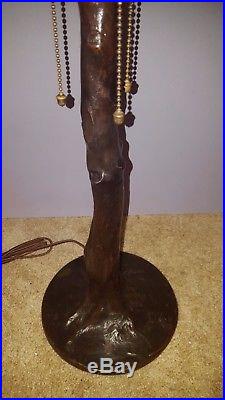 Antique Handel Arts & Crafts Leaded Slag Stained Glass Tree Trunk Lamp Base