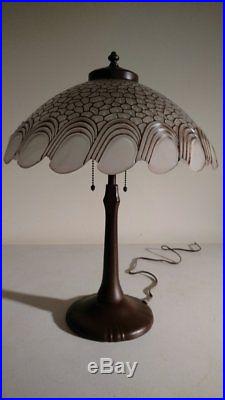 Antique Handel/ B & H Era Slag Glass Lamp with Scalloped Glass shade