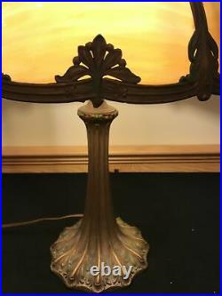 Antique Handel Era Arts & Crafts Table Lamp Light Bent Curved Slag Glass Shade