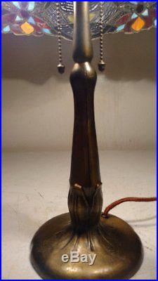 Antique Handel Lamp with unusual elaborate slag glass shade