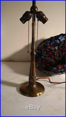 Antique Handel Lamp with unusual elaborate slag glass shade