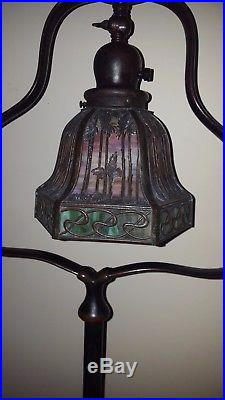 Antique Handel Tropical Sunset Slag Stained Glass Overlay Floor Lamp