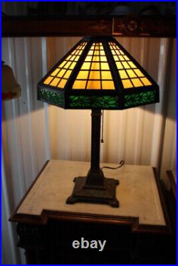 Antique Heavy Wilkinson Table Lamp Arts & Crafts 16 Slag Glass Panel 2 Colors