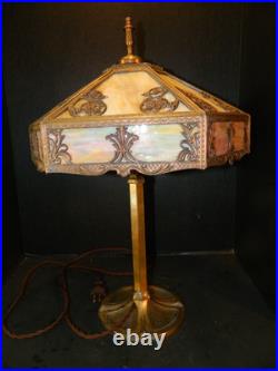Antique High Quality 6 Sided Slag Glass Filigreed Paneled Lamp 22x12x12 Excel