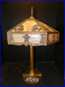 Antique High Quality 6 Sided Slag Glass Filigreed Paneled Lamp 22x12x12 Excel